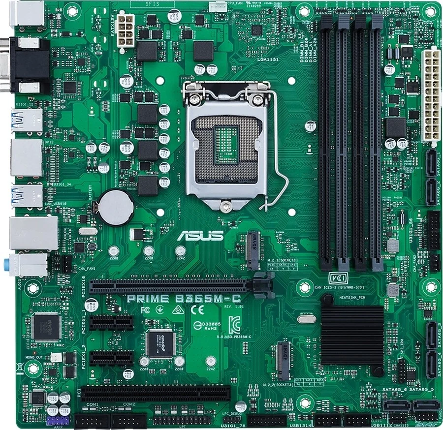 مادربرد ایسوس پرایم B365M-C/CSM اینتل B365 (4 اسلات رم، 8 پورت USB 3.1، 2 پورت نمایش، 2 سوکت M.2) Micro-ATX | 90MB10U0-M0EAYC