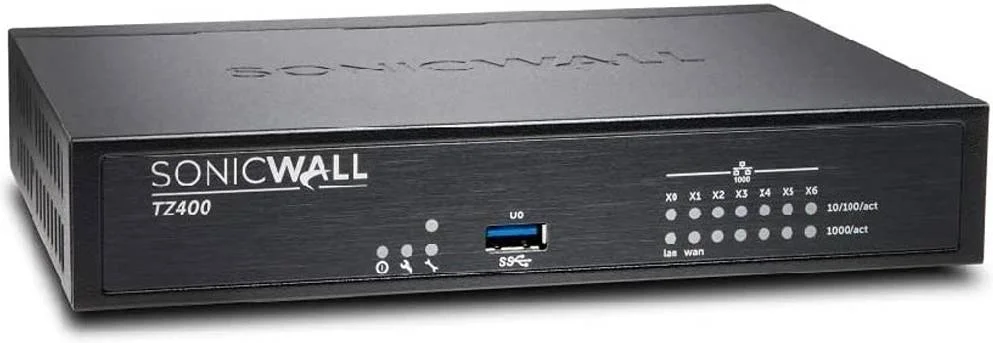 دستگاه فایروال امنیتی Dell SonicWALL TZ400، دارای 7 پورت مسی 1GbE، IPSec پیشرفته، SSL VPN، مشکی | 01-SSC-0213