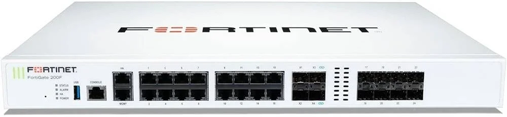 فایروال رک مونت 1U Fortinet FortiGate-201F، رمزگذاری AES (256 بیتی)، دارای 8 پورت SFP و 4 پورت SFP+، دارای 17 پورت RJ-45، محافظت یکپارچه در برابر تهدیدات FortiGuard (UTP)، قابل نصب در رک، سفید | FG-201F-BDL-950-12