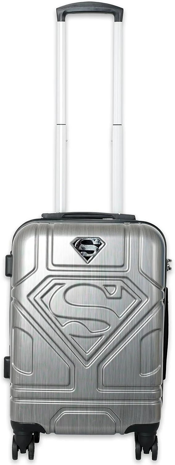 چمدان طرح لوگوی سوپرمن TRUCARE | کیف چمدان مسافرتی پلی کربنات سبک وزن با چرخ های اسپینر 360 درجه، قفل TSA و مواد PP بادوام، (خاکستری، 28 اینچ)