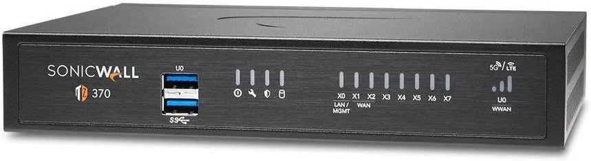 فایروال SonicWall TZ370 FW، نسخه Essential Ed.، بازرسی IPS/App با سرعت 1.50 گیگابیت بر ثانیه، بازرسی FW با سرعت 3 گیگابیت بر ثانیه، 8 پورت 1 گیگابیتی اترنت، 2 پورت USB 3.0، مشکی | 02-SSC-6817