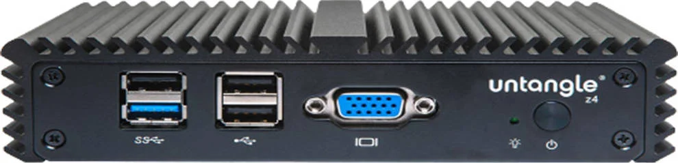 دستگاه فایروال Untangle Z4، مناسب برای 10-50 کاربر، پردازنده چهارهسته‌ای Celeron، 4 گیگابایت رم، 32 گیگابایت حافظه SSD mSATA، توان عملیاتی 950 مگابیت بر ثانیه، 4 پورت USB، مشکی | Z4