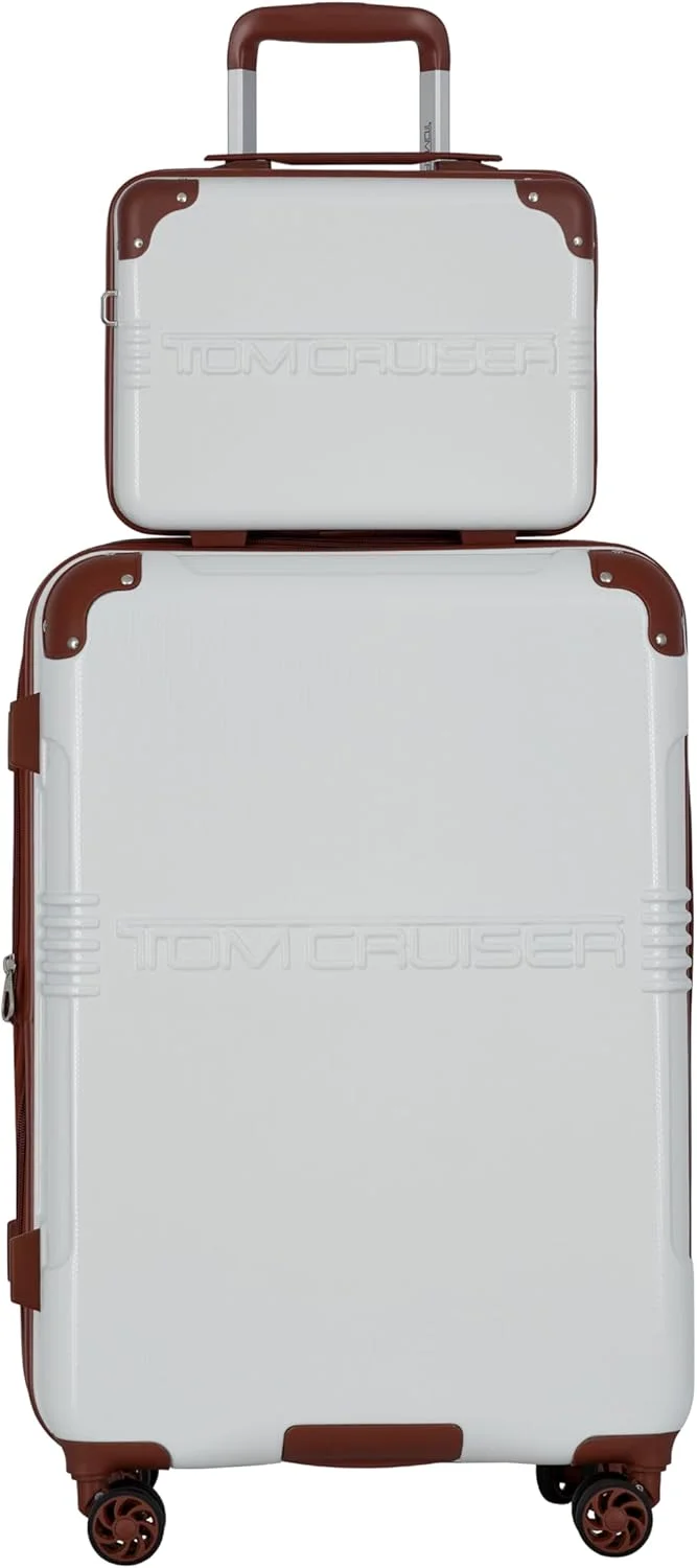 چمدان چرخ‌دار سخت 20 اینچی گرند تور به همراه کیف آرایشی 16 اینچی سفید – چمدان بادوام ABS+PC، چمدان مسافرتی سبک وزن با چرخ‌های اسپینر بی‌صدا