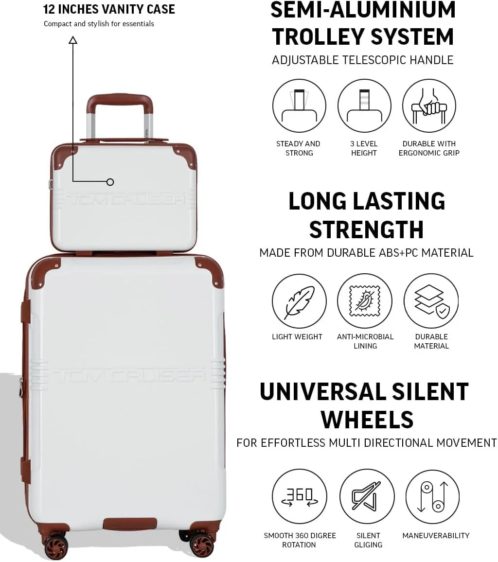 چمدان چرخدار سخت 20 اینچی گرند تور به همراه کیف آرایشی 16 اینچی سفید – چمدان بادوام ABS+PC، چمدان مسافرتی سبک وزن با چرخهای اسپینر بیصدا چمدان چرخدار سخت 20 اینچی گرند تور به همراه کیف آرایشی 16 اینچی سفید – چمدان بادوام ABS+PC، چمدان مسافرتی سبک وزن با چرخهای اسپینر بیصدا