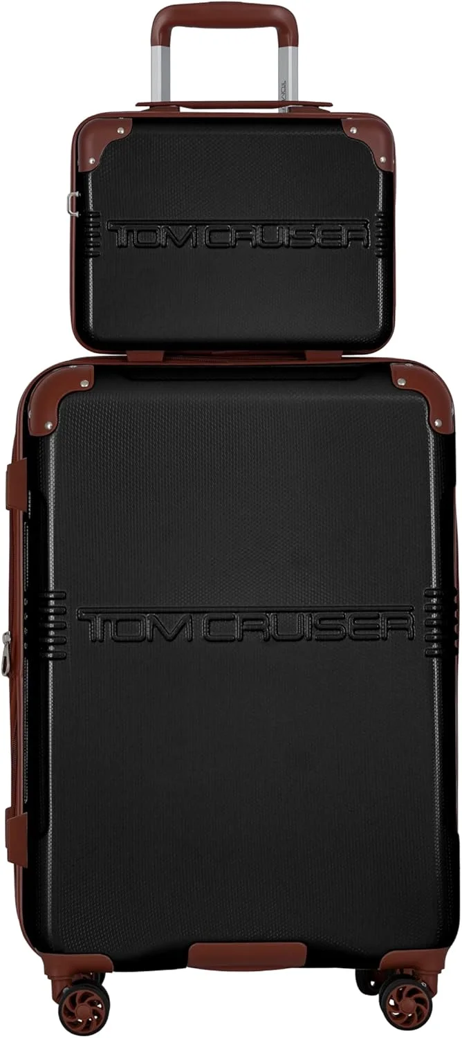 ترولی سخت بدنه گرند تور سایز 20 اینچ به همراه کیف آرایشی 16 اینچ مشکی - چمدان بادوام ABS+PC، چمدان مسافرتی سبک وزن با چرخ های اسپینر بی صدا