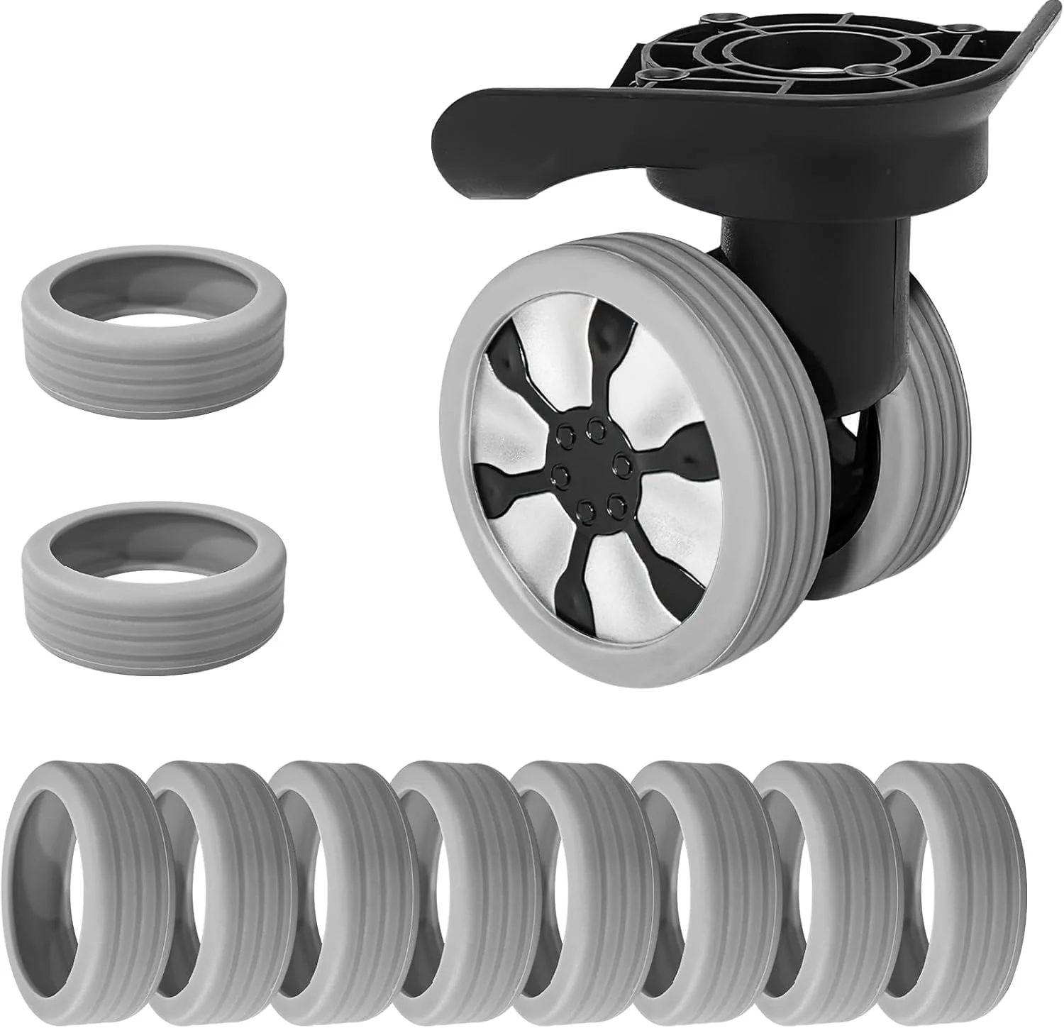 محافظ چرخ چمدان سیلیکونی تزویق، بسته 10 عددی، محافظ های جهانی بی صدا برای چمدان و چرخ دستی، کلاهک های ضد لغزش جلوگیری از خراش (خاکستری)