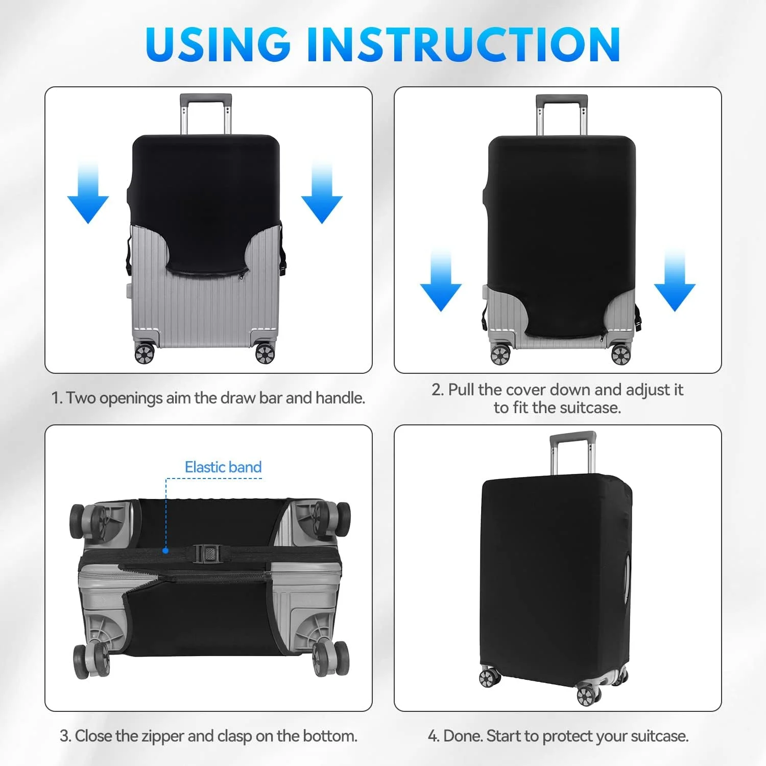 روکش چمدان مسافرتی T Tersely، محافظ چمدان اسپندکس، روکش های چمدان قابل شستشو (مناسب چمدان 48cm/18"-80cm/30") محافظ چمدان کشسان ممتاز - Go Travel (H302, M（58cm/22"-63cm/24"）)