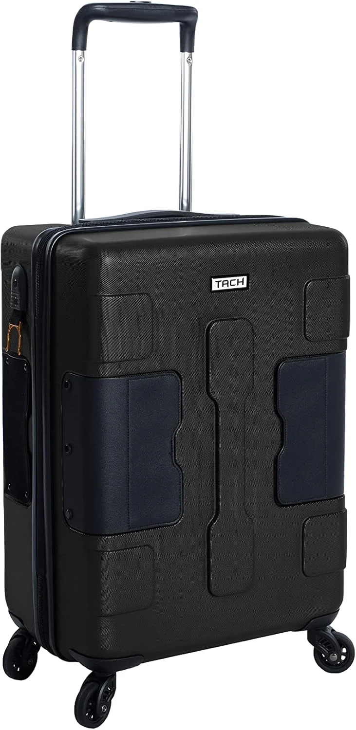 چمدان کابین سایز چرخ دار TACH V3 | سایز 20 اینچ با قفل TSA | دارای 2 پورت شارژ USB | جای قمقمه | سیستم اتصال داخلی ثبت اختراع شده | اتصال آسان 6 چمدان | مشکی