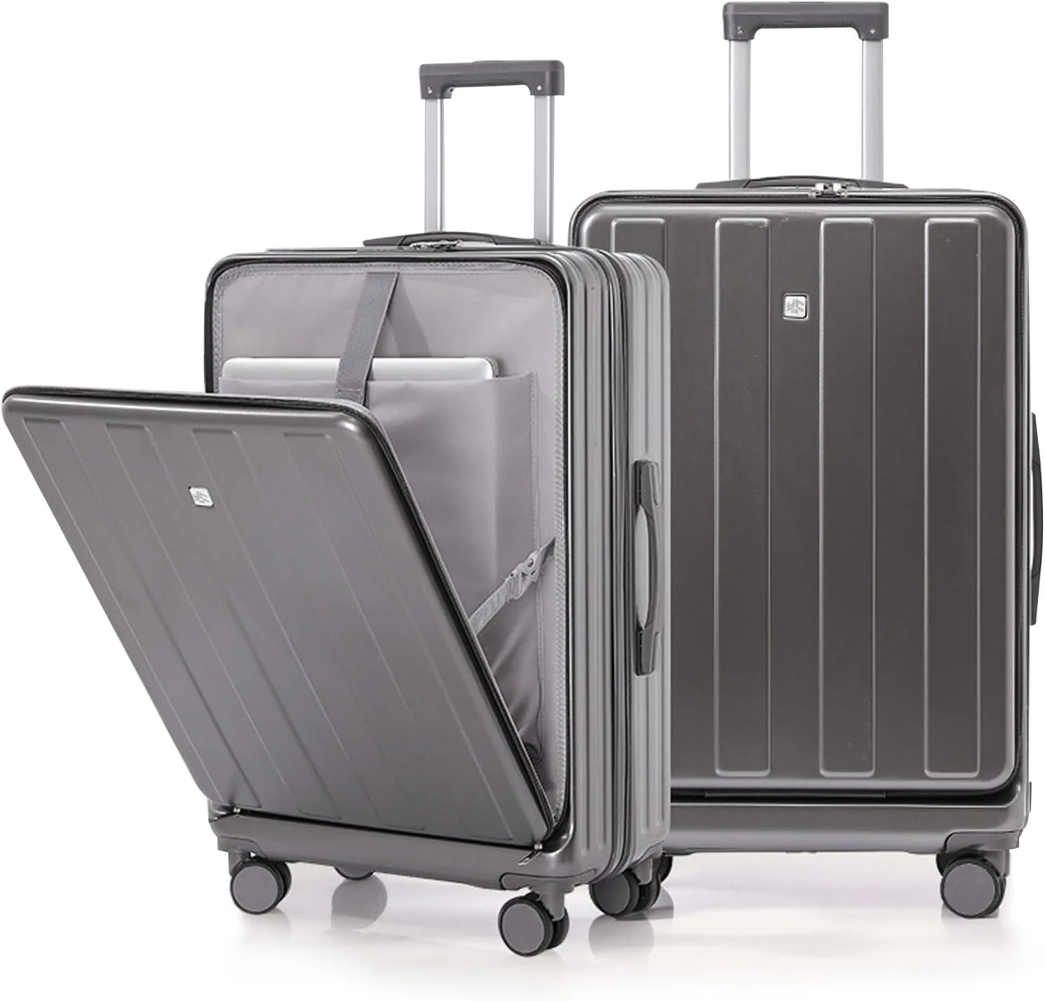 چمدان سایز 20 اینچ، ABS+PC سبک وزن و قابل افزایش حجم، دارای پورت شارژ USB/Type-C، جای موبایل و جای لیوان، چمدان کابین، چمدان با باز شدن از جلو