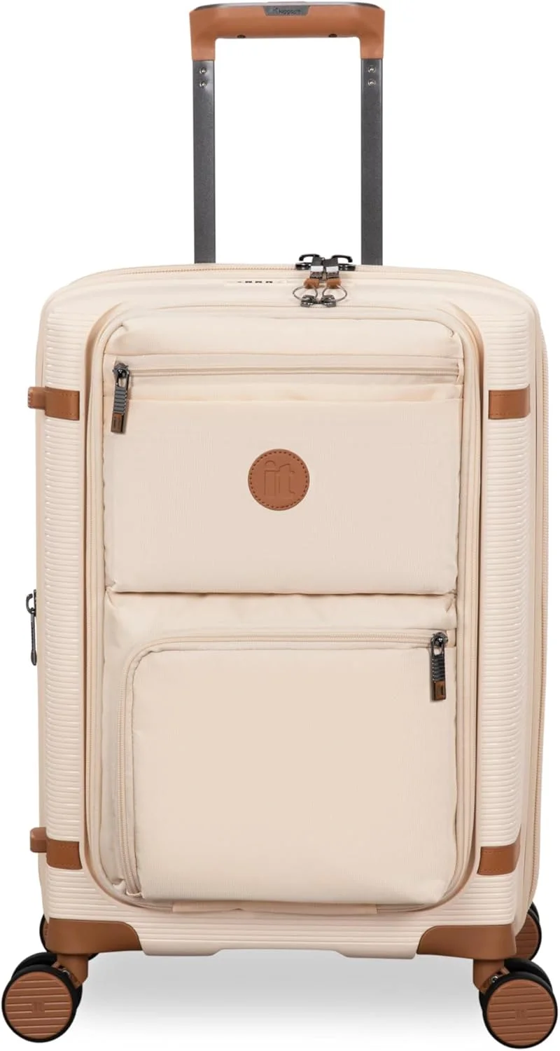 چمدان کابین IT – چمدان های هارد شل با چرخ های اسپینر، دسته تلسکوپی و زیپ های ضد گیر (57 لیتر، ست مسافرتی سبک وزن) (کرم، سایز کوچک کابین 21 اینچ)