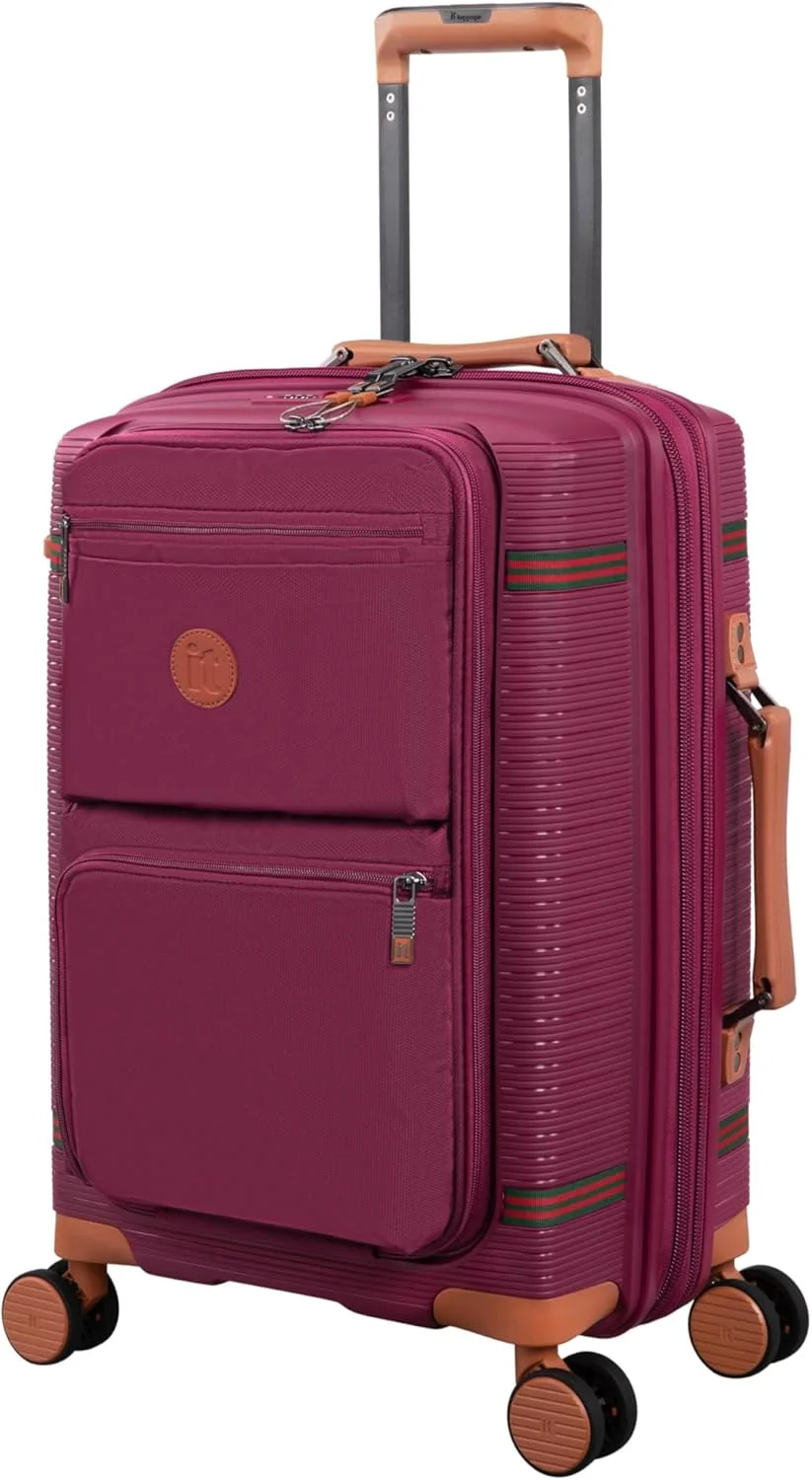 چمدان کابین سایز IT - چمدان های هارد شل با چرخ های اسپینر، دسته تلسکوپی و زیپ های ضد گیر (57 لیتر، ست مسافرتی سبک وزن) (قرمز تیره، سایز کوچک کابین 21 اینچ)