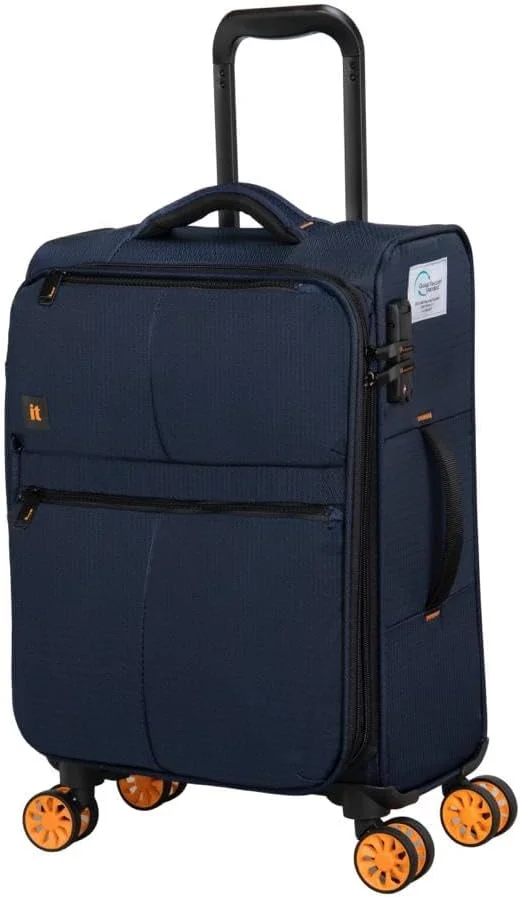 چمدان کابین IT - چمدان های نرم با چرخ های اسپینر، دسته تلسکوپی و زیپ های ضد گیر (44 لیتر، ست مسافرتی سبک وزن) (سرمه ای، سایز کابین کوچک 21 اینچ)