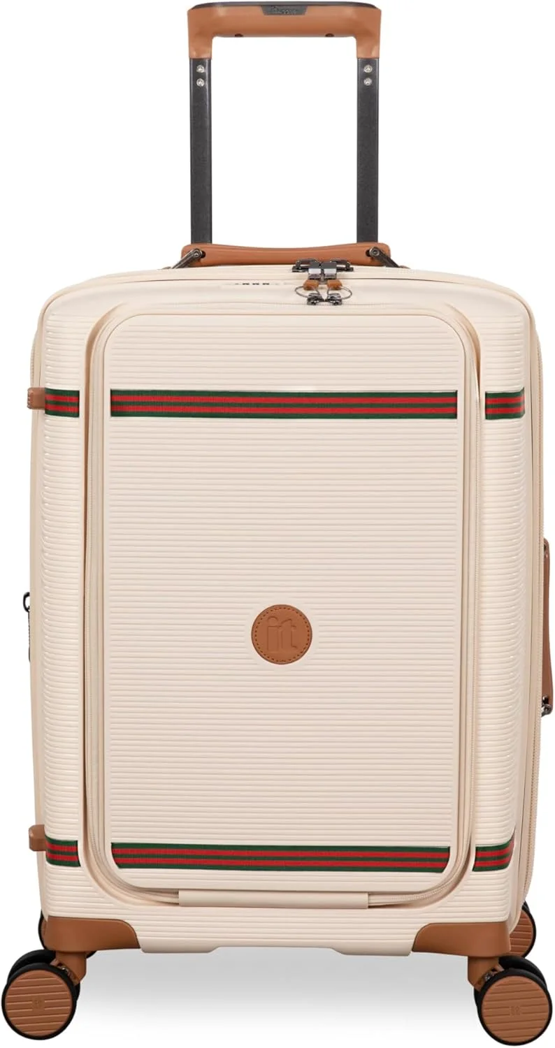چمدان کابین سایز IT – چمدان هارد شل با چرخ های اسپینر، دسته تلسکوپی و زیپ های ضد گیر (57 لیتر، ست مسافرتی سبک وزن) (کرم، سایز کوچک 21 اینچ)