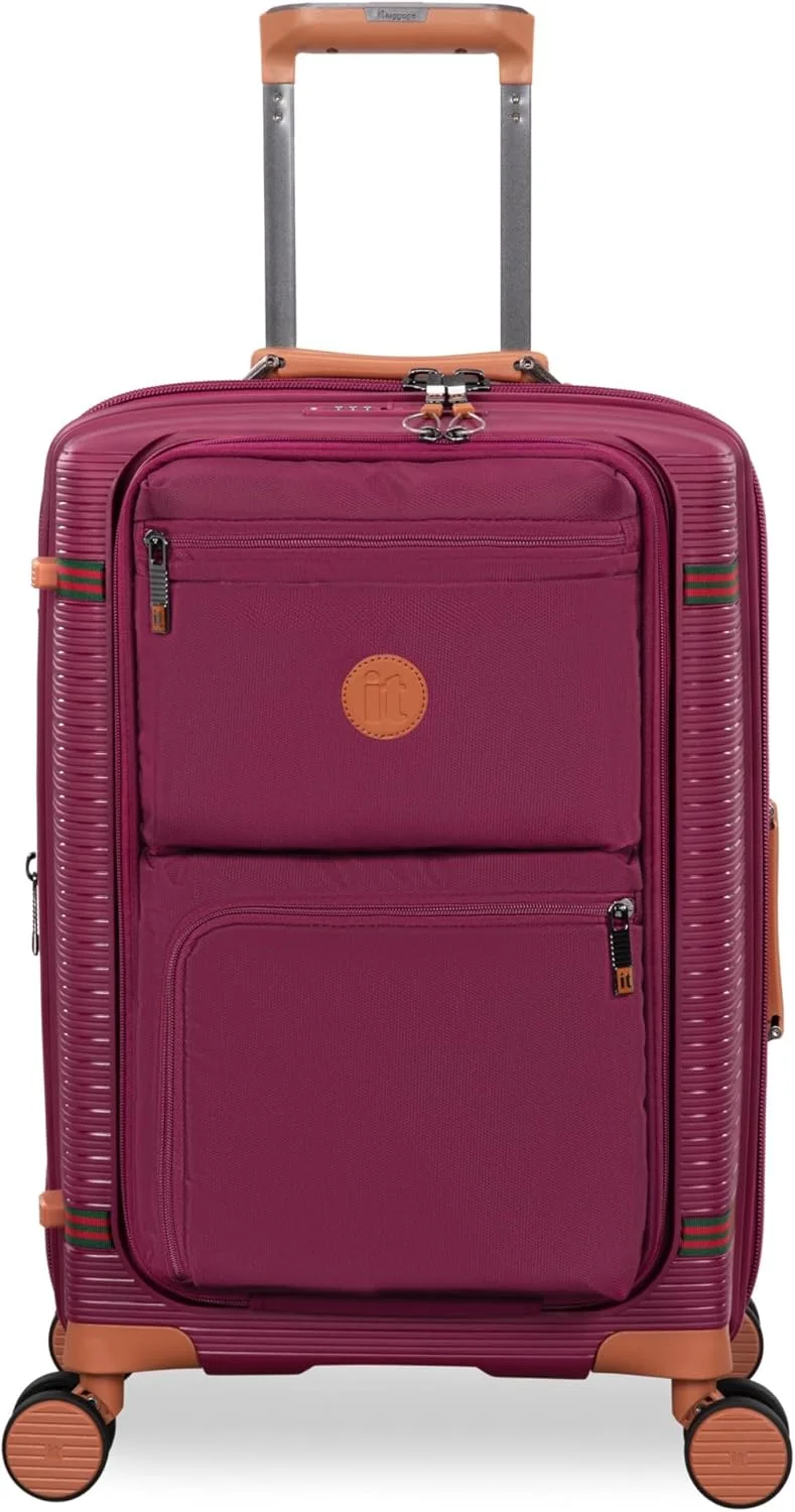 چمدان کابین سایز IT - چمدان های هارد شل با چرخ های اسپینر، دسته تلسکوپی و زیپ های ضد گیر (57 لیتر، ست مسافرتی سبک وزن) (قرمز تیره، سایز کوچک کابین 21 اینچ)