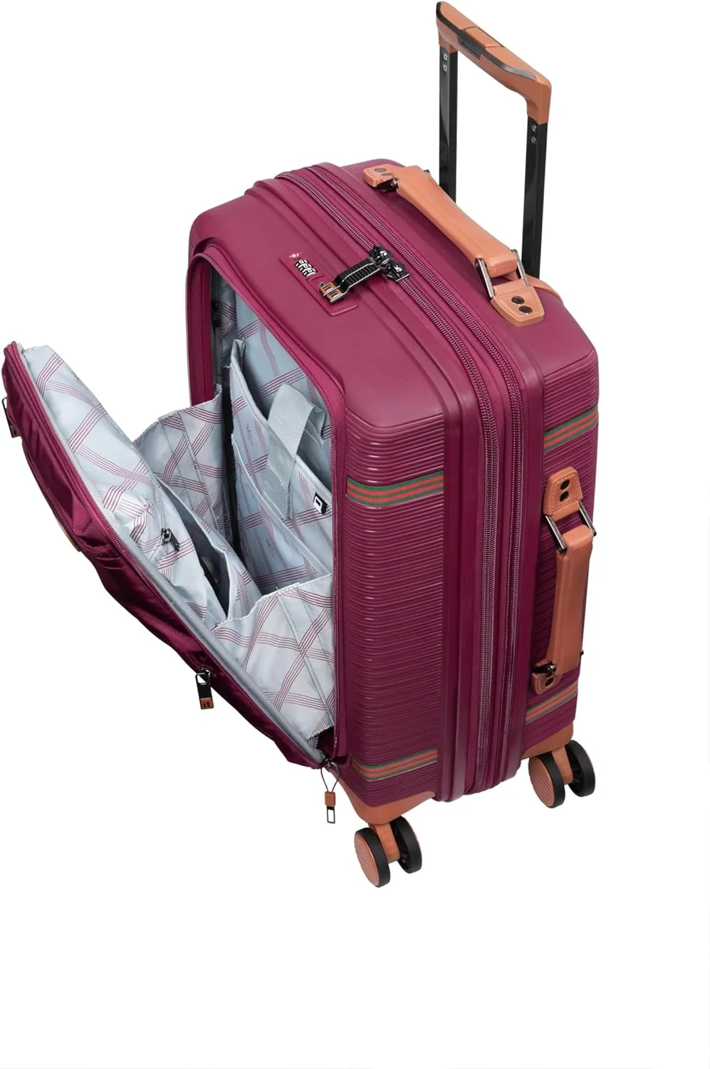 چمدان کابین سایز IT - چمدان های هارد شل با چرخ های اسپینر، دسته تلسکوپی و زیپ های ضد گیر (57 لیتر، ست مسافرتی سبک وزن) (قرمز تیره، سایز کوچک کابین 21 اینچ)