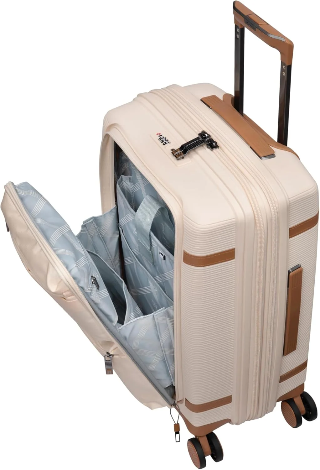 چمدان کابین IT – چمدان های هارد شل با چرخ های اسپینر، دسته تلسکوپی و زیپ های ضد گیر (57 لیتر، ست مسافرتی سبک وزن) (کرم، سایز کوچک کابین 21 اینچ)