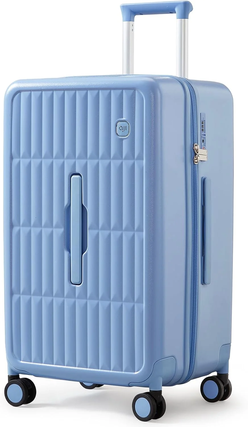 چمدان سایز بزرگ 26 اینچی AJI با قابلیت باز شدن 70/30 و چرخ‌های اسپینر، چمدان مسافرتی با چسب ولکرو قابل تنظیم برای ظرفیت بزرگ و انعطاف‌پذیر، چمدان سخت برای آقایان و بانوان، مناسب برای بیش از 20 روز سفر (آبی بلوبری)