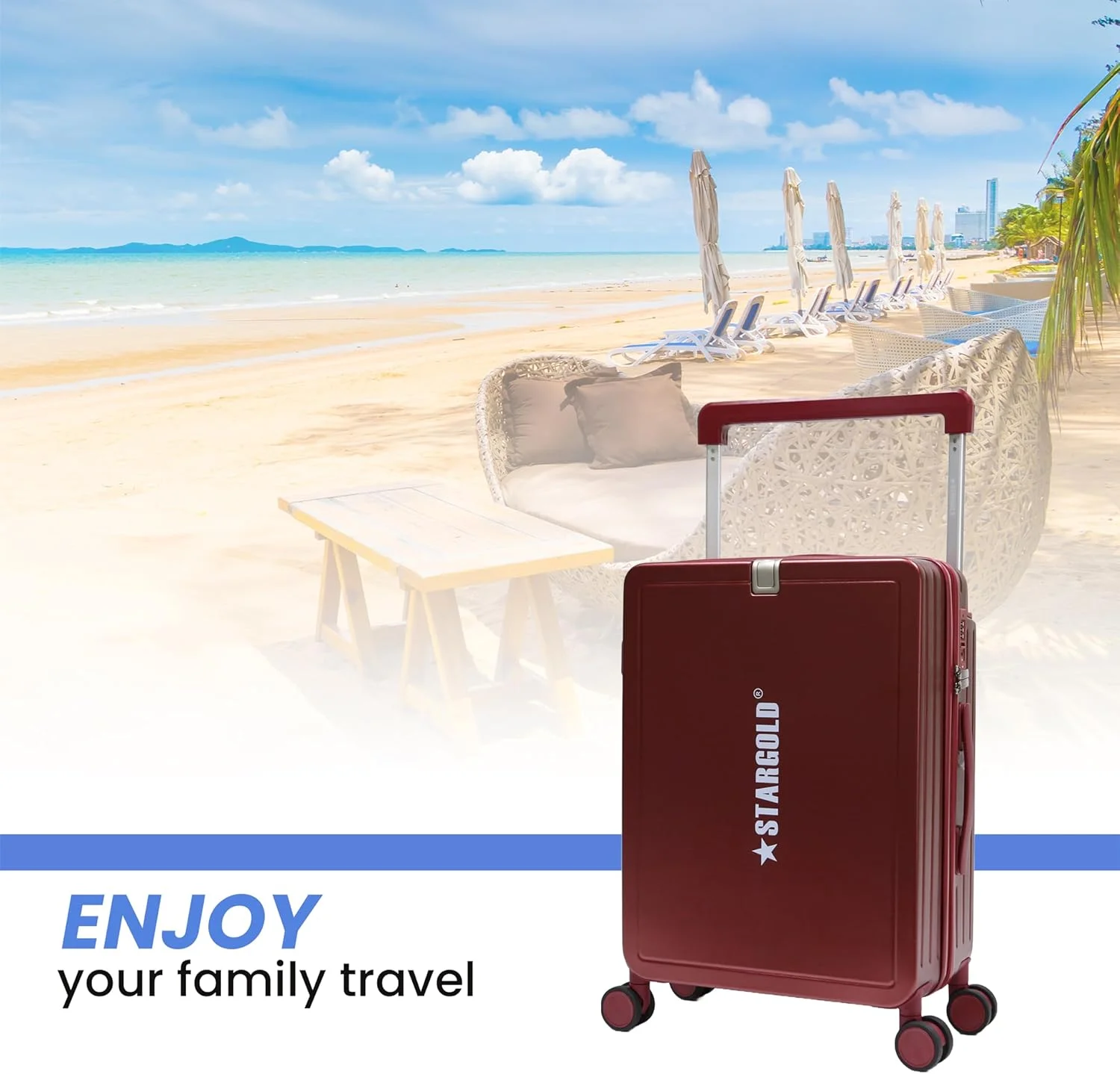 چمدان کابین سایز استارگلد مدل SG-T71D، بدنه سخت ABS+PC با سیستم قفل TSA