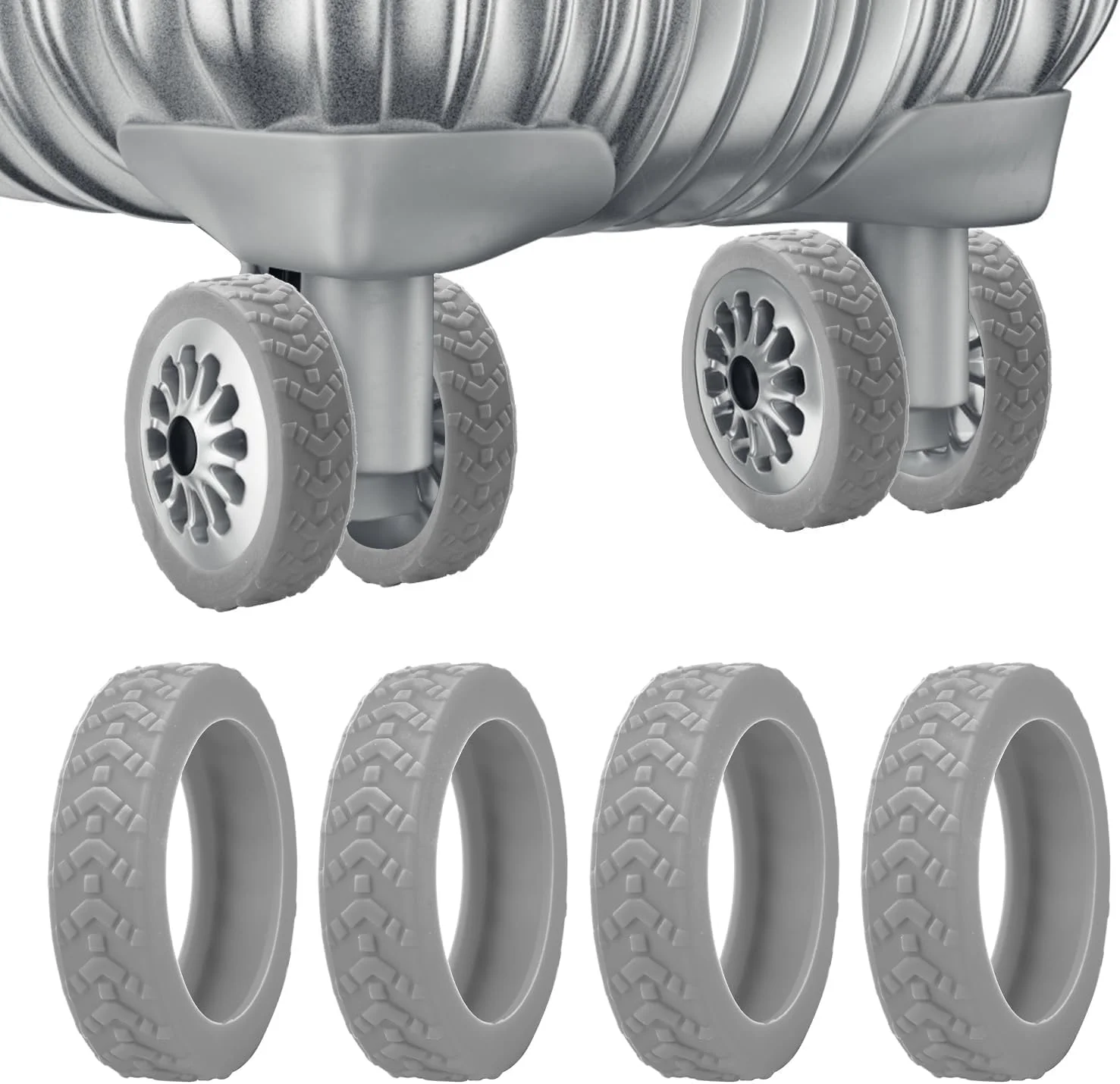آزونه، روکش چرخ چمدان 8 عددی، محافظ چرخ چمدان سیلیکونی مقاوم در برابر سایش و کاهش دهنده صدا، جایگزین چرخ چمدان برای اکثر چمدان ها (8، خاکستری)