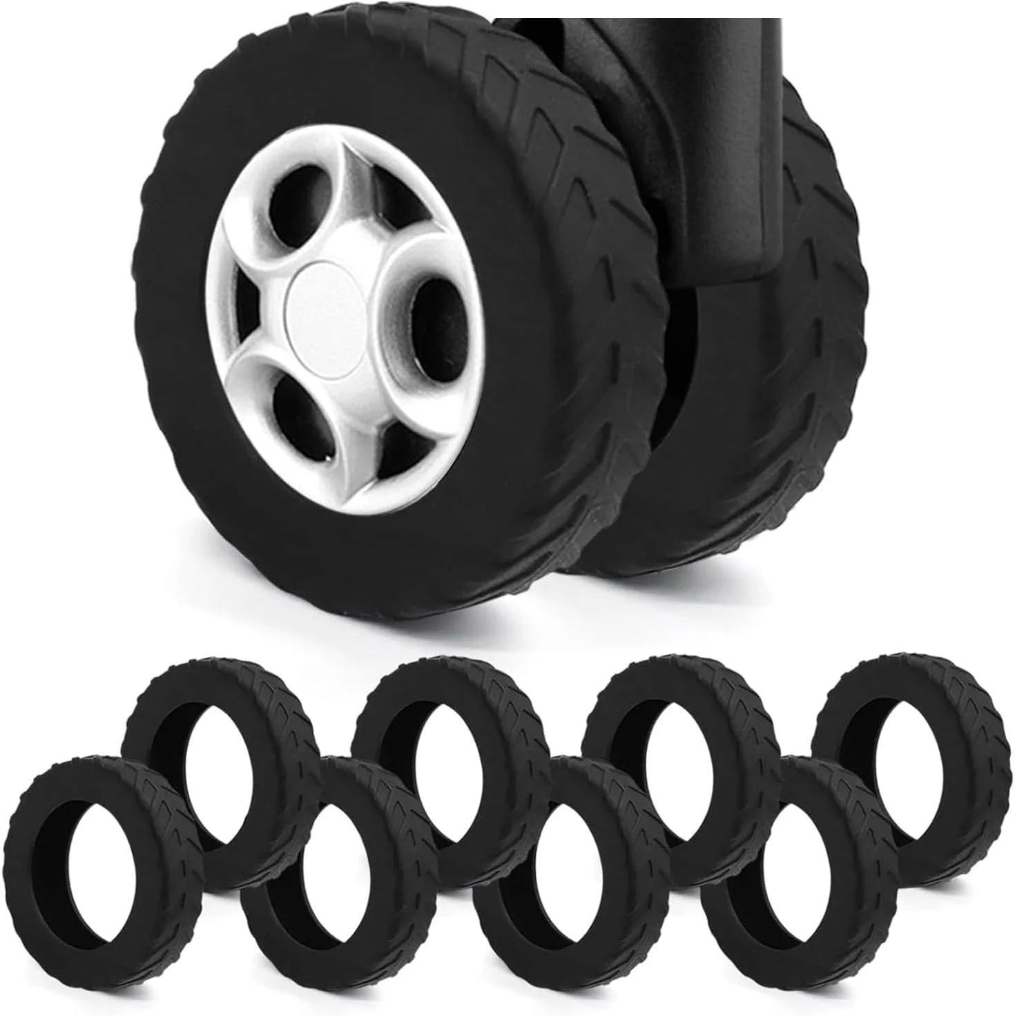 روکش چرخ چمدان 8 عددی، روکش سیلیکونی چرخ چمدان برای چرخ های گردان 2 تا 2.4 اینچی، محافظ چرخ های چمدان دستی، ارتقاء محافظ چرخ های چمدان، لوازم جانبی ضروری سفر (مشکی)