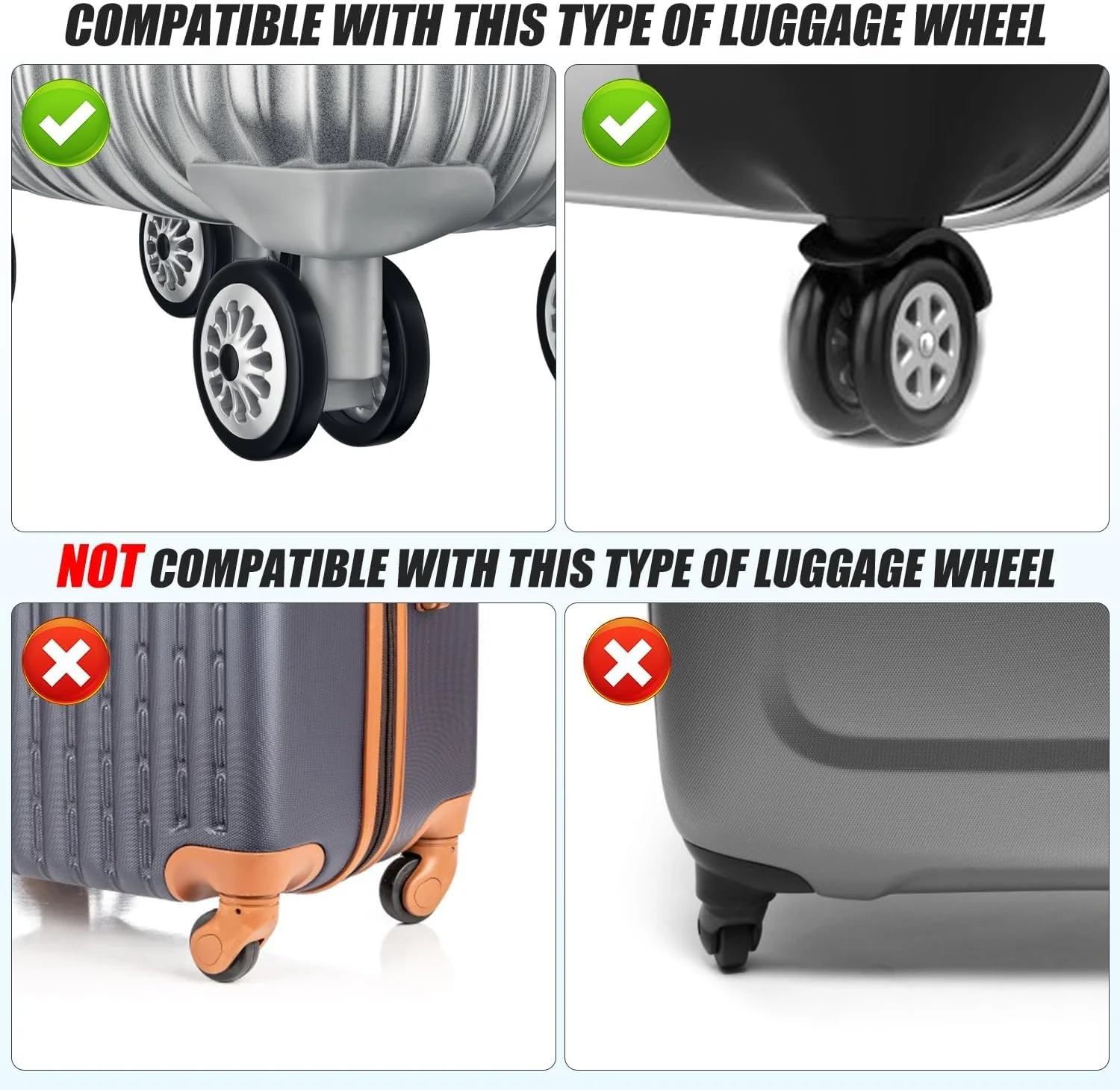 آزونه، روکش چرخ چمدان 8 عددی، محافظ چرخ چمدان سیلیکونی مقاوم در برابر سایش و کاهش دهنده صدا، جایگزین چرخ چمدان برای اکثر چمدان ها (8، خاکستری)