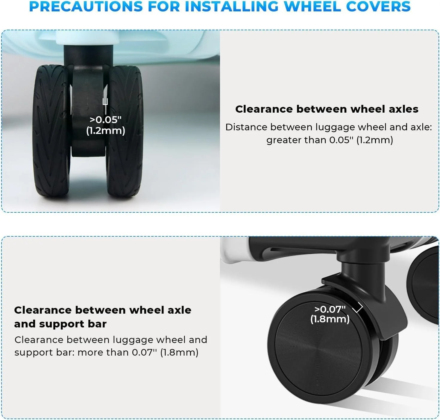 روکش چرخ چمدان، روکش محافظ سیلیکونی برای چرخ های اسپینر 2-2.4 اینچی، مقاوم در برابر سایش، بی صدا، ضد گرد و غبار و خراش، لوازم جانبی چمدان برای مسافرت (آبی و نارنجی)، بسته 16 عددی