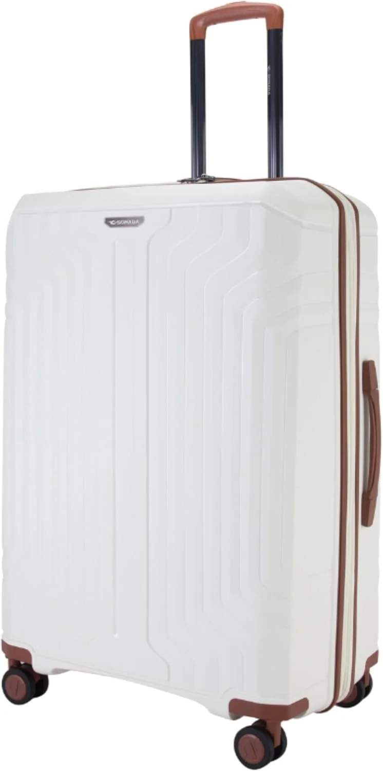 چمدان نشکن سونادا، مناسب برای آقایان و بانوان، دارای زیپ دوبل، قابلیت افزایش حجم، قفل TSA و 4 چرخ دوبل سایلنت (سایز بزرگ 28 اینچ) (سفید)