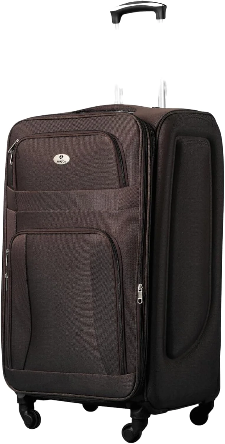 ست چمدان نرم چهار تکه مونسکا، چمدان فوق سبک برای مسافرت، قفل TSA، زیپ ضد سرقت (قهوه ای)