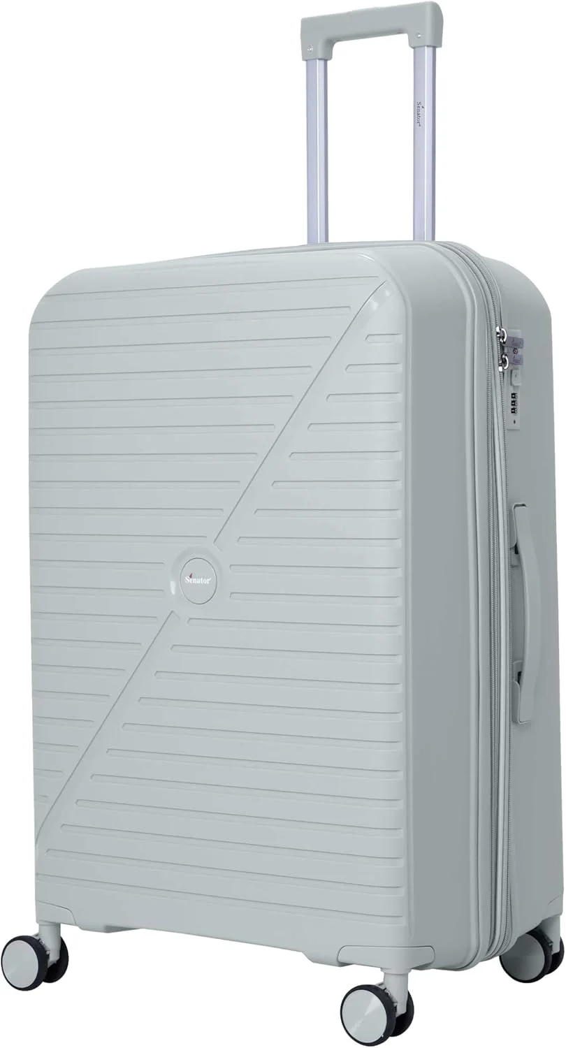 چمدان سخت بدنه سناتور، مناسب برای همه، با قابلیت افزایش حجم، سبک وزن، ترولی فشن PP با 4 چرخ دوبل اسپینر و زیپ های ایمن KH1006 (چمدان سایز بزرگ 28 اینچی، نقره ای)
