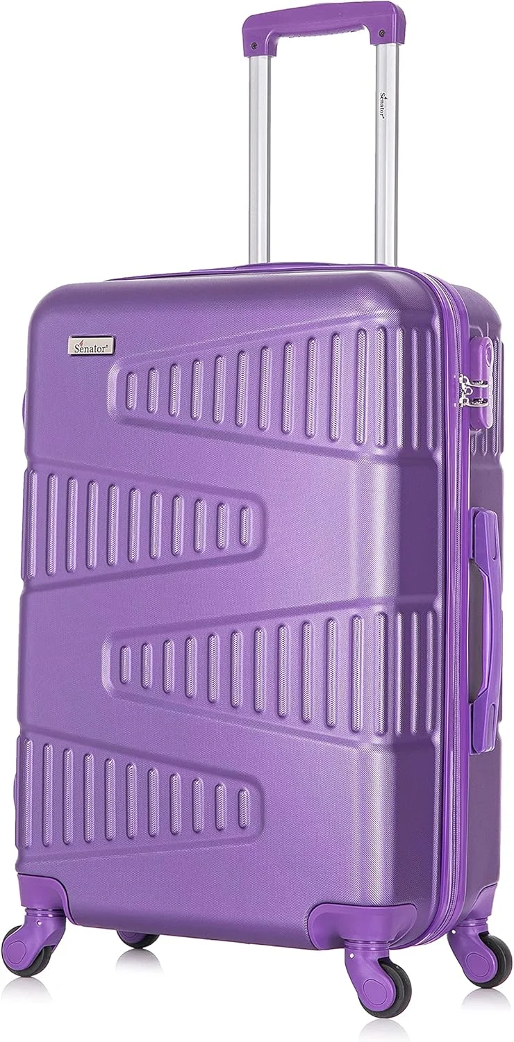چمدان سخت و بادوام ABS سناتور، مناسب برای همه، کیف مسافرتی مدرن، چمدان ترولی با 4 چرخ گردان تکی و بی صدا مدل KH1075 (چمدان سایز بزرگ 24 اینچی، بنفش هایلایت)