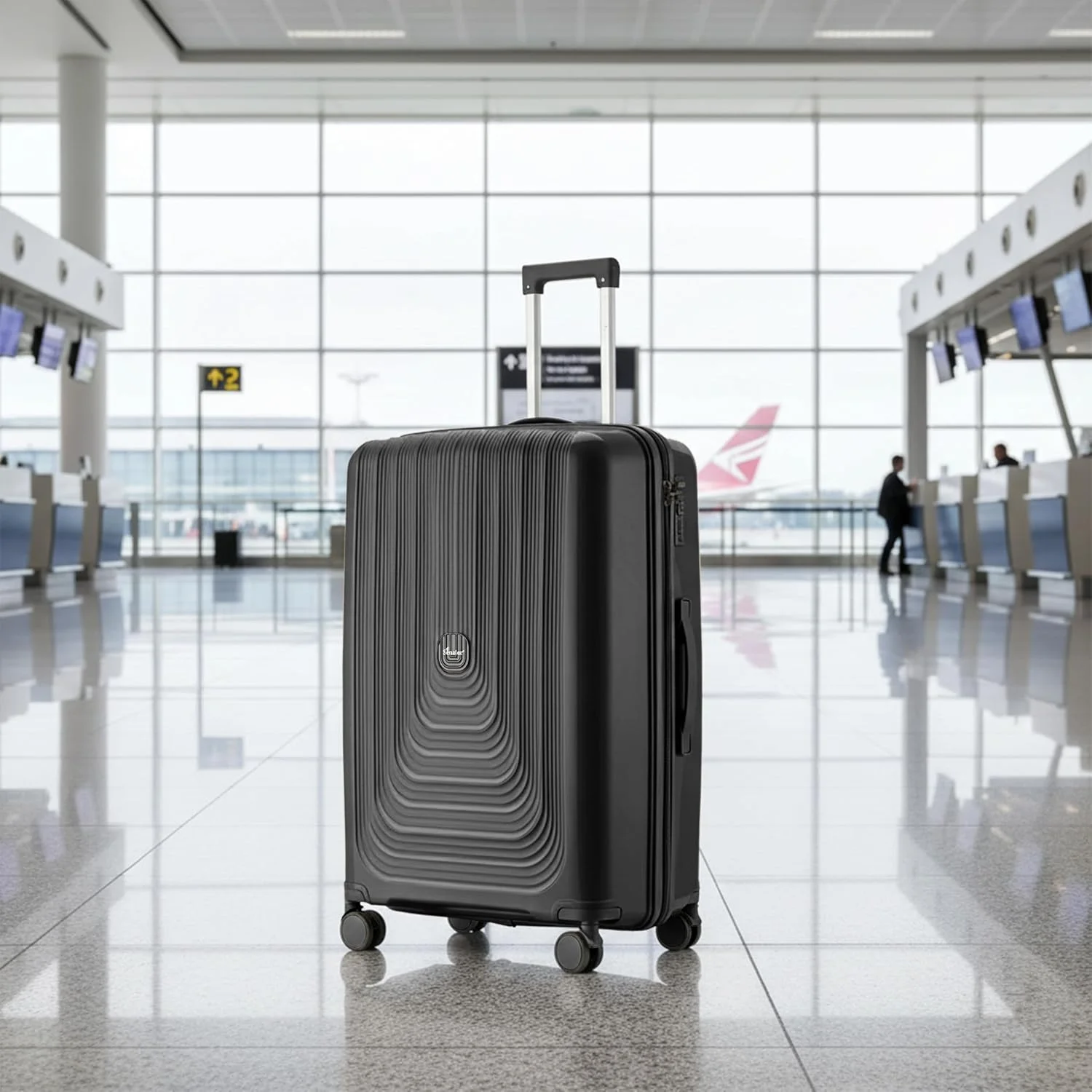 چمدان سخت بدنه سناتور унисекс، چمدان چرخ دار سبک وزن PP با 4 چرخ دوبل و قفل ترکیبی 3 رقمی KH1009 (چمدان سایز بزرگ 28 اینچ، مشکی)