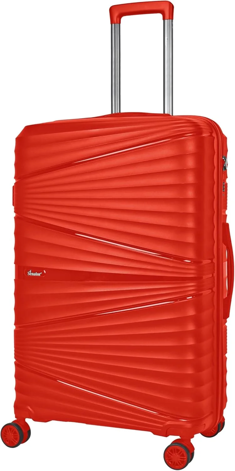چمدان سخت سناتور مناسب برای استفاده مشترک آقایان و بانوان، سبک وزن، از جنس PP، دارای 4 چرخ دوبل و قفل رمزدار مدل KH1005 (چمدان سایز بزرگ 24 اینچ، قرمز)