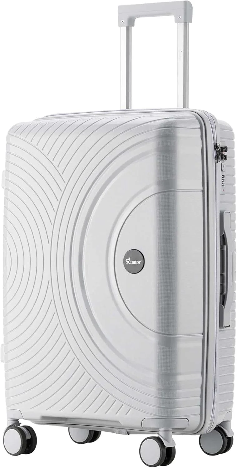 چمدان سخت بدنه یونی‌سکس سناتور، چمدان چرخ‌دار سبک وزن PP با طراحی مدرن، دارای 4 چرخ دوقلو با قابلیت چرخش 360 درجه و زیپ‌های ایمن KH1010 (چمدان سایز بزرگ 24 اینچ، خاکستری روشن)