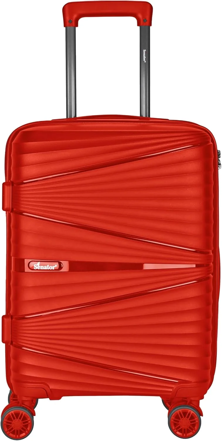 چمدان سخت سناتور مناسب برای استفاده مشترک آقایان و بانوان، سبک وزن، از جنس PP، دارای 4 چرخ دوبل و قفل رمزدار مدل KH1005 (چمدان سایز بزرگ 24 اینچ، قرمز)