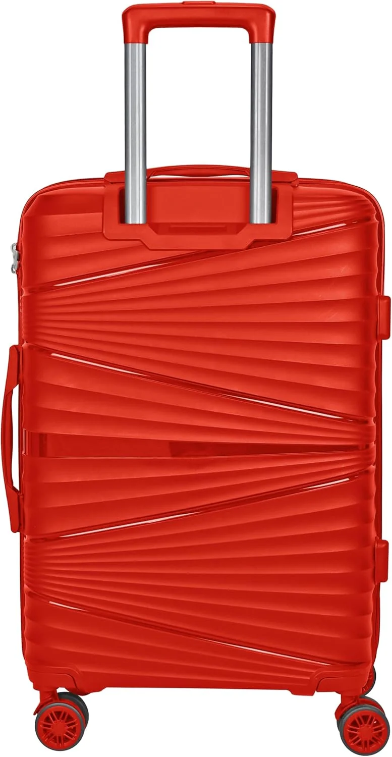 چمدان سخت سناتور مناسب برای استفاده مشترک آقایان و بانوان، سبک وزن، از جنس PP، دارای 4 چرخ دوبل و قفل رمزدار مدل KH1005 (چمدان سایز بزرگ 24 اینچ، قرمز)