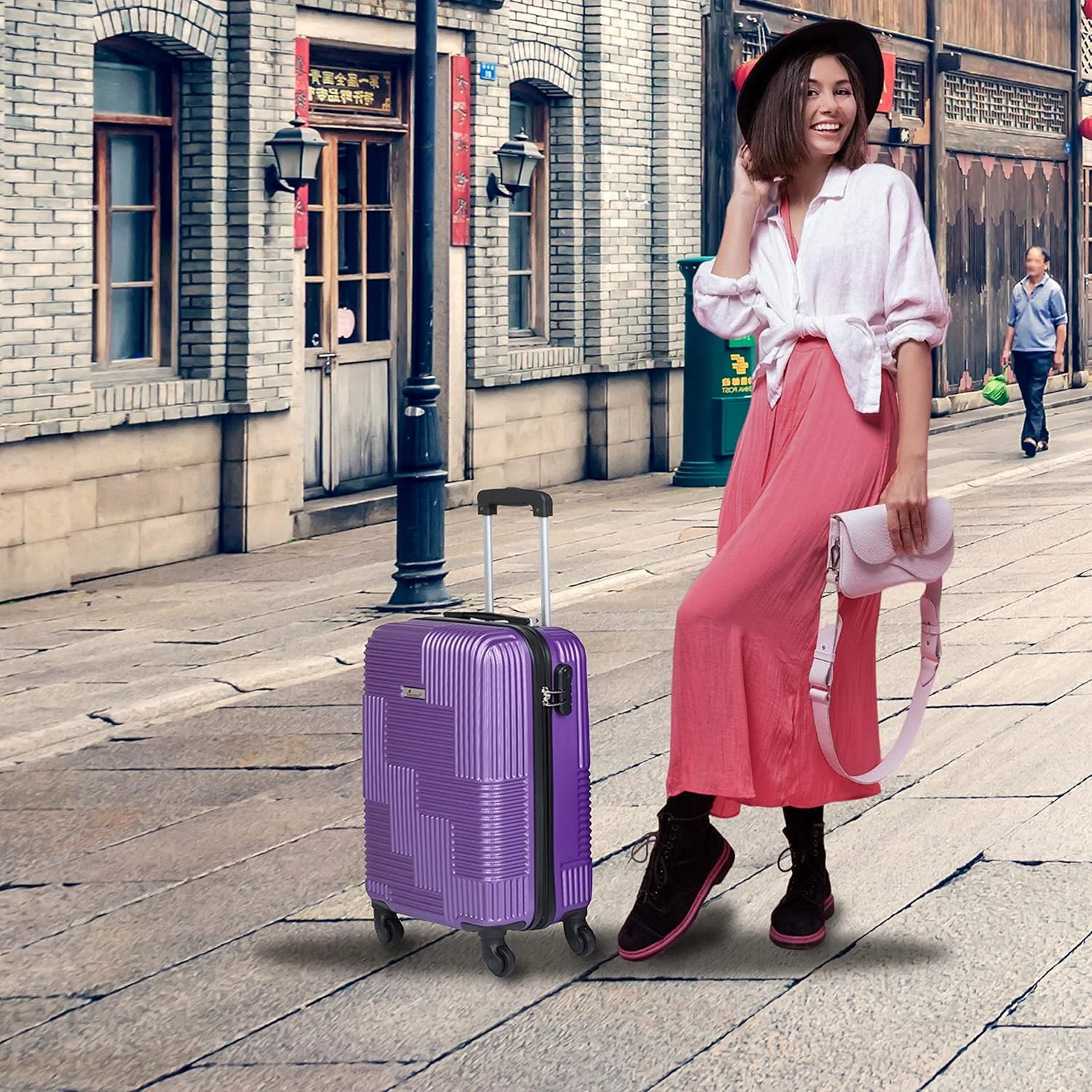 چمدان کابین سایز کوچک 20 اینچی Senator مدل KH110 با چرخ برای آقایان و بانوان | چمدان سبک وزن ABS با چرخ های اسپینر 4 (کابین سایز 20 اینچی، بنفش)