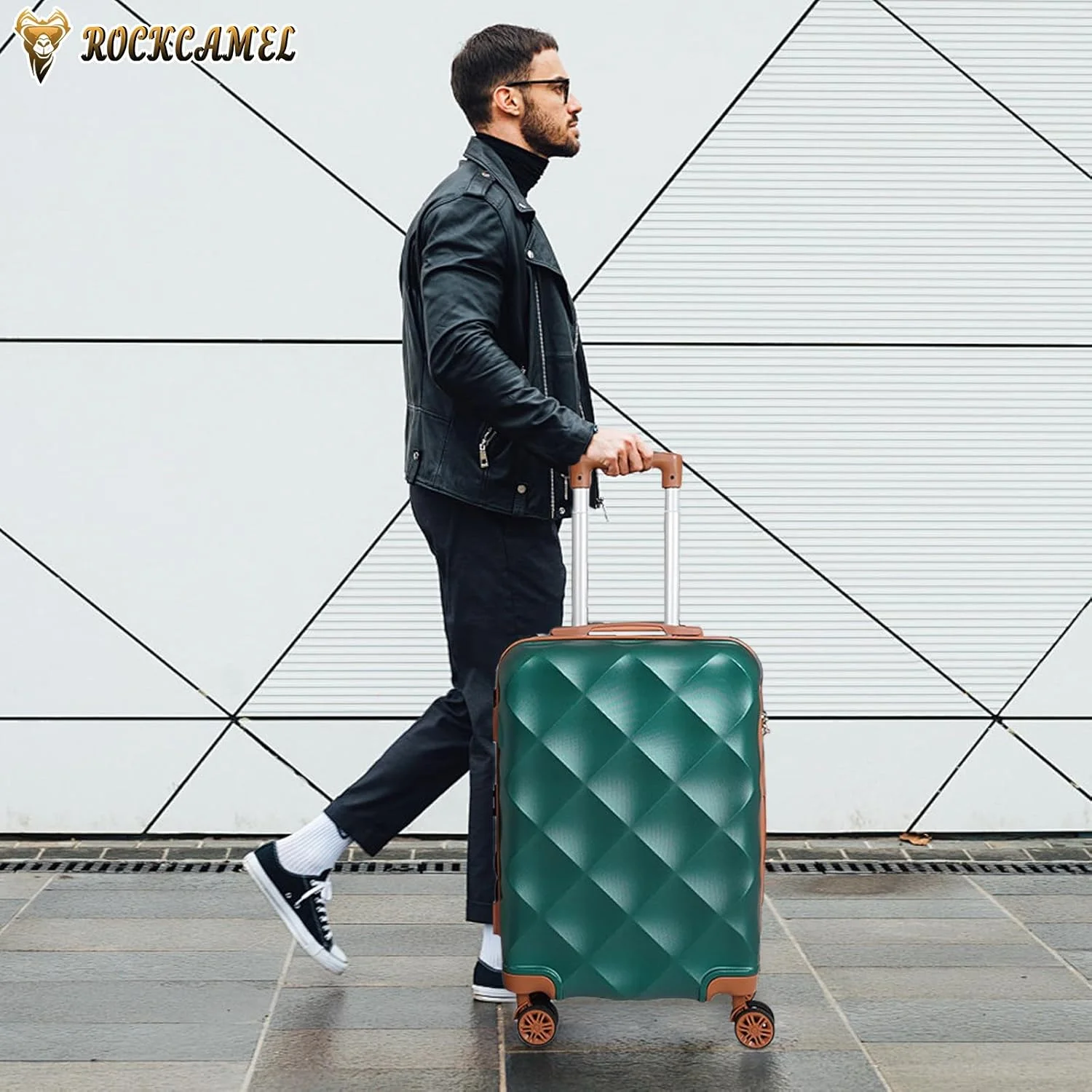 چمدان سخت ۲۴ اینچی با ۴ چرخ گردان، چمدان بادوام ABS ۲۴ اینچی برای سفر های مشترک (چمدان کابین، سبز، ۲۴ اینچ)