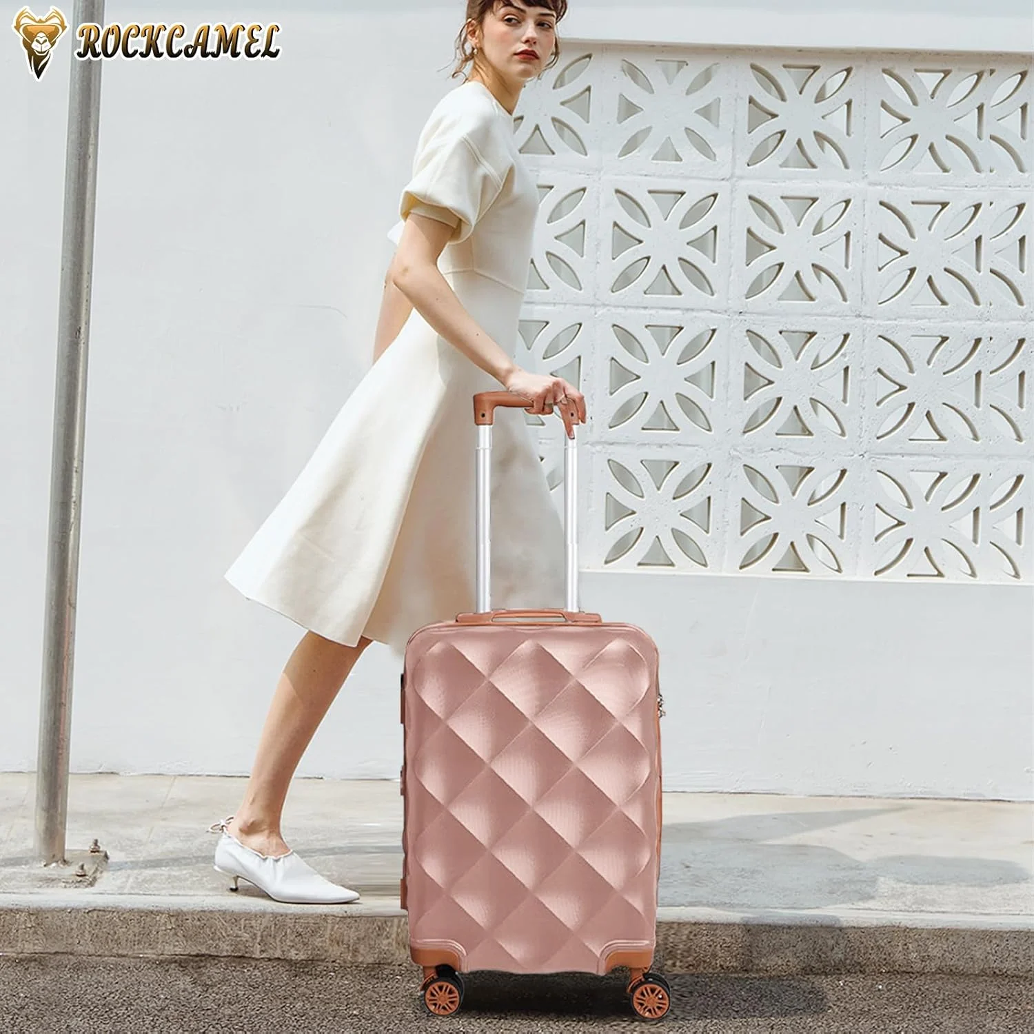 چمدان سخت ۲0 اینچی با ۴ چرخ گردان، چمدان بادوام ABS ۲0 اینچی برای سفر های تک جنسیتی (چمدان کابین، صورتی، ۲0 اینچ)