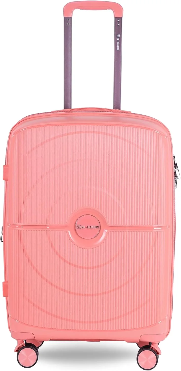 چمدان کابین سایز PP Reflection، بدنه سخت سبک وزن، بادوام، چمدان چرخدار سری Vertical با چرخ های دوبل و قفل TSA (رزگلد، سایز 24 اینچ)