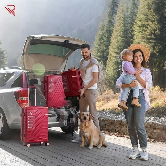 چمدان ای‌بی‌اس با کیفیت عالی Reflection Saphir، بدنه سخت سبک، گوشه فلزی، چرخ دستی چمدان مسافرتی سری عمودی با 4 چرخ اسپینر و قفل TSA (24 اینچ / 61 سانتی متر، قرمز شرابی)