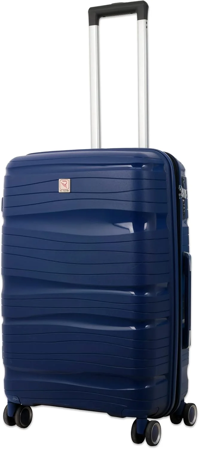 چمدان چرخدار پلی پروپیلن بازتابی، چمدان مسافرتی سبک وزن با بدنه سخت و خطوط براق، 4 چرخ گردان و قفل TSA