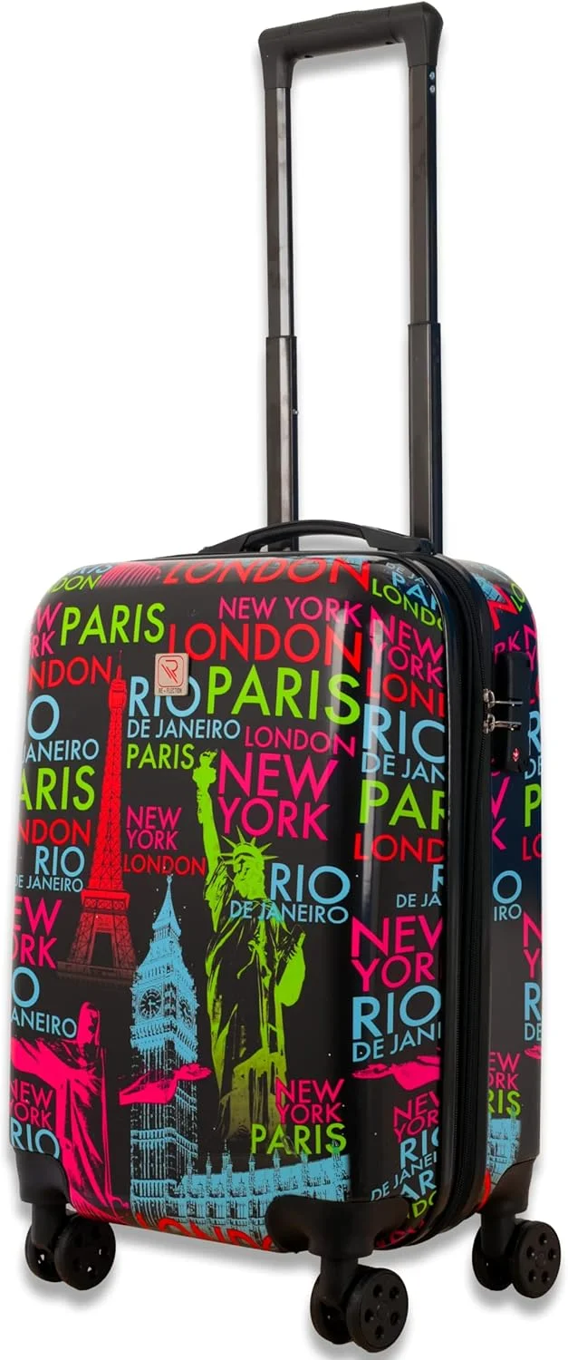 چمدان 24 اینچی ABS و پلی کربنات Re-flection، چمدان چرخ دار سبک وزن با طرح نمادین، ظرفیت ذخیره سازی 84 لیتری، 4 چرخ گردان و قفل TSA، چند رنگ