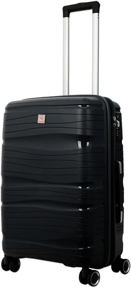 چمدان سایز کابین 20 اینچی پلی پروپیلن، چمدان چرخ دار مسافرتی سبک وزن با بدنه سخت و براق، ظرفیت ذخیره سازی 36 لیتری، 4 چرخ گردان و قفل TSA، مشکی