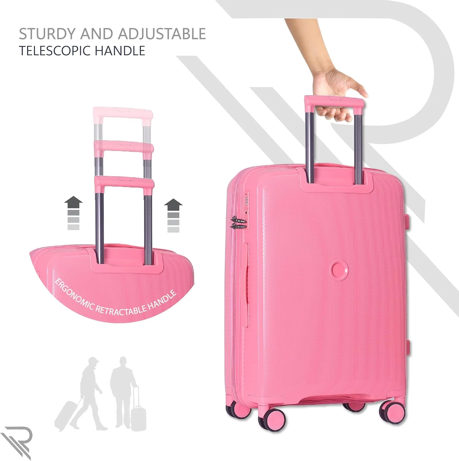 چمدان PP با طرح Reflection ISTANBUL، بدنه سخت بادوام و سبک، دسته تلسکوپی، چمدان چرخدار مسافرتی سری Vertical با 4 چرخ بی صدا 360 درجه و قفل TSA (صورتی، سایز 24 اینچ)