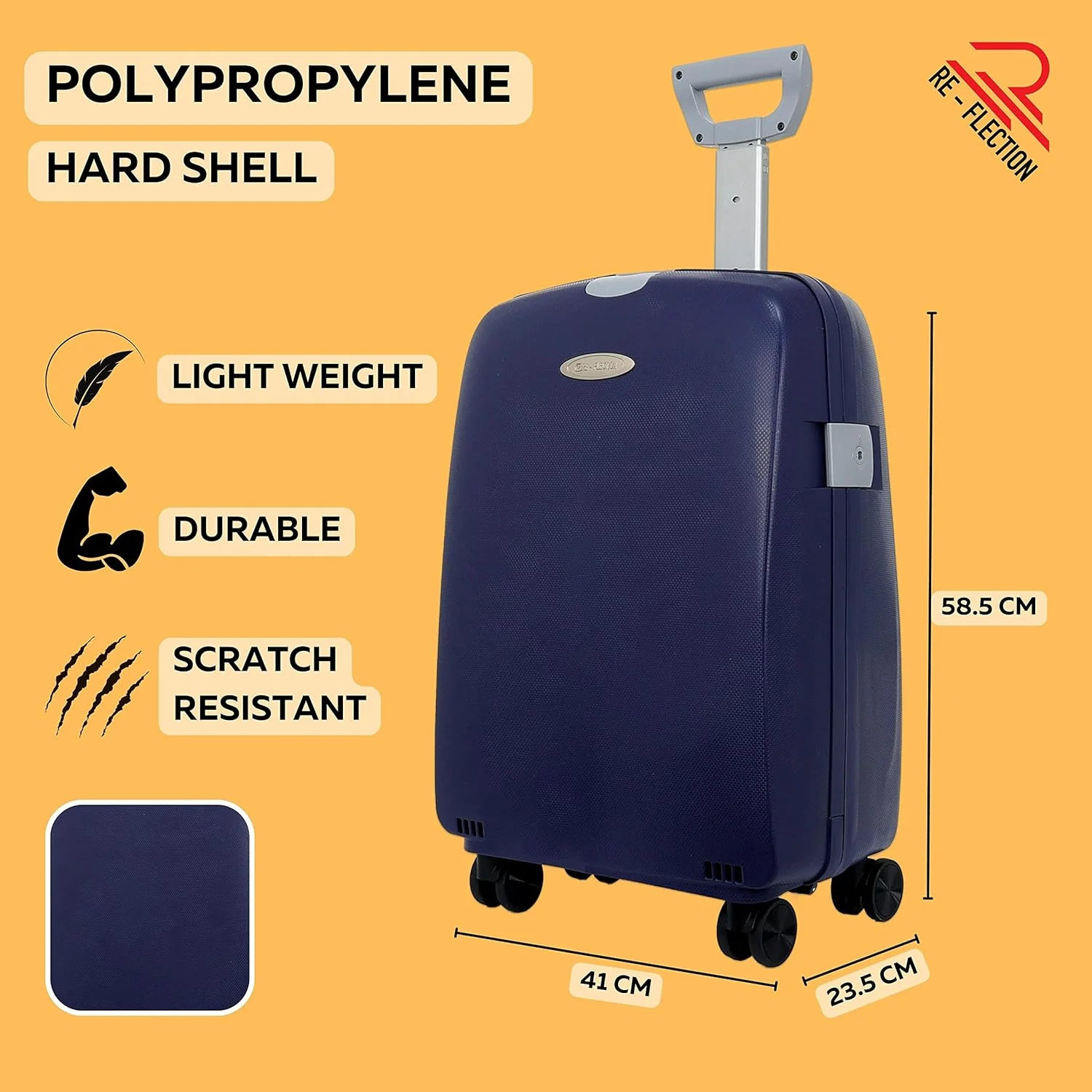 چمدان چرخدار بدنه سخت Re-flection، بدنه پلاستیکی پلی پروپیلن، طراحی قابل حمل، دسته های نرم با طراحی ارگونومیک، دسته قابل تنظیم 3 سطح