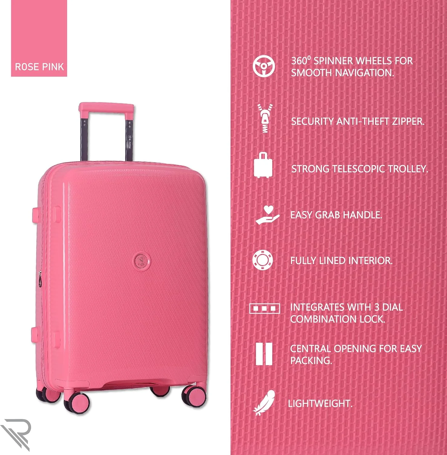 چمدان PP با طرح Reflection ISTANBUL، بدنه سخت بادوام و سبک، دسته تلسکوپی، چمدان چرخدار مسافرتی سری Vertical با 4 چرخ بی صدا 360 درجه و قفل TSA (صورتی، سایز 24 اینچ)