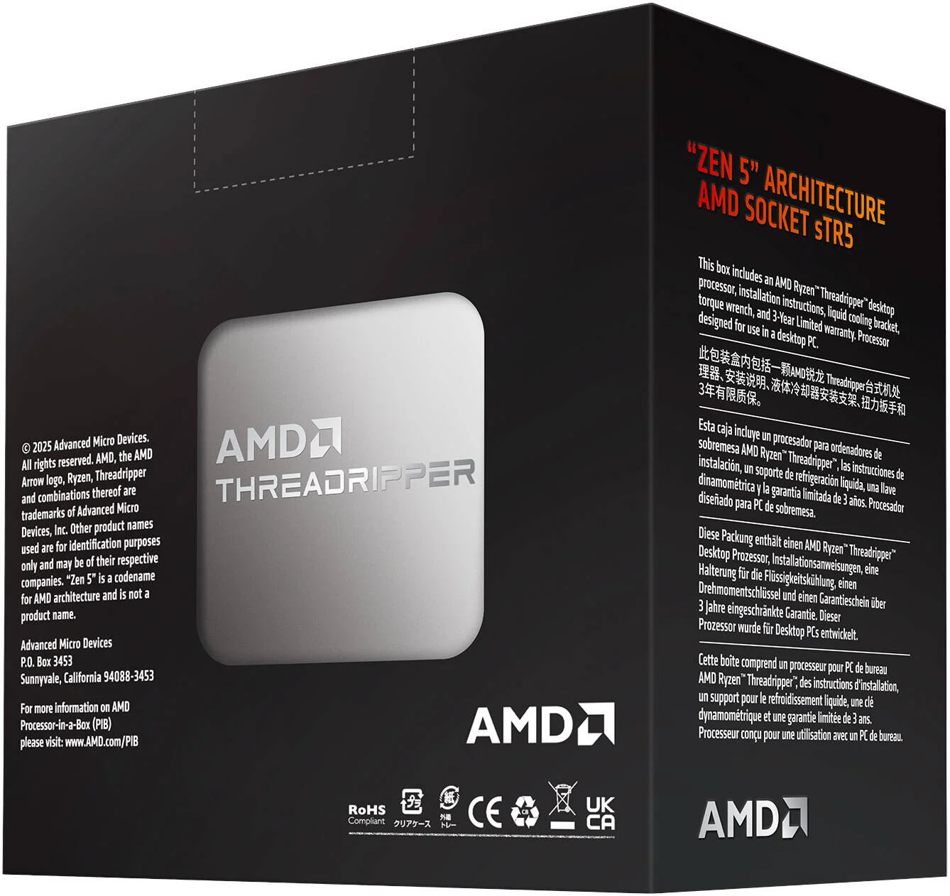 پردازنده AMD Ryzen Threadripper 9980X sTR5، 64 هسته و 128 رشته، فرکانس پایه 3.2 گیگاهرتز، فرکانس افزایشی تا 5.4 گیگاهرتز، 256 مگابایت حافظه کش L3، نوع حافظه DDR5، توان مصرفی 350 وات | 100-100001593WOF
