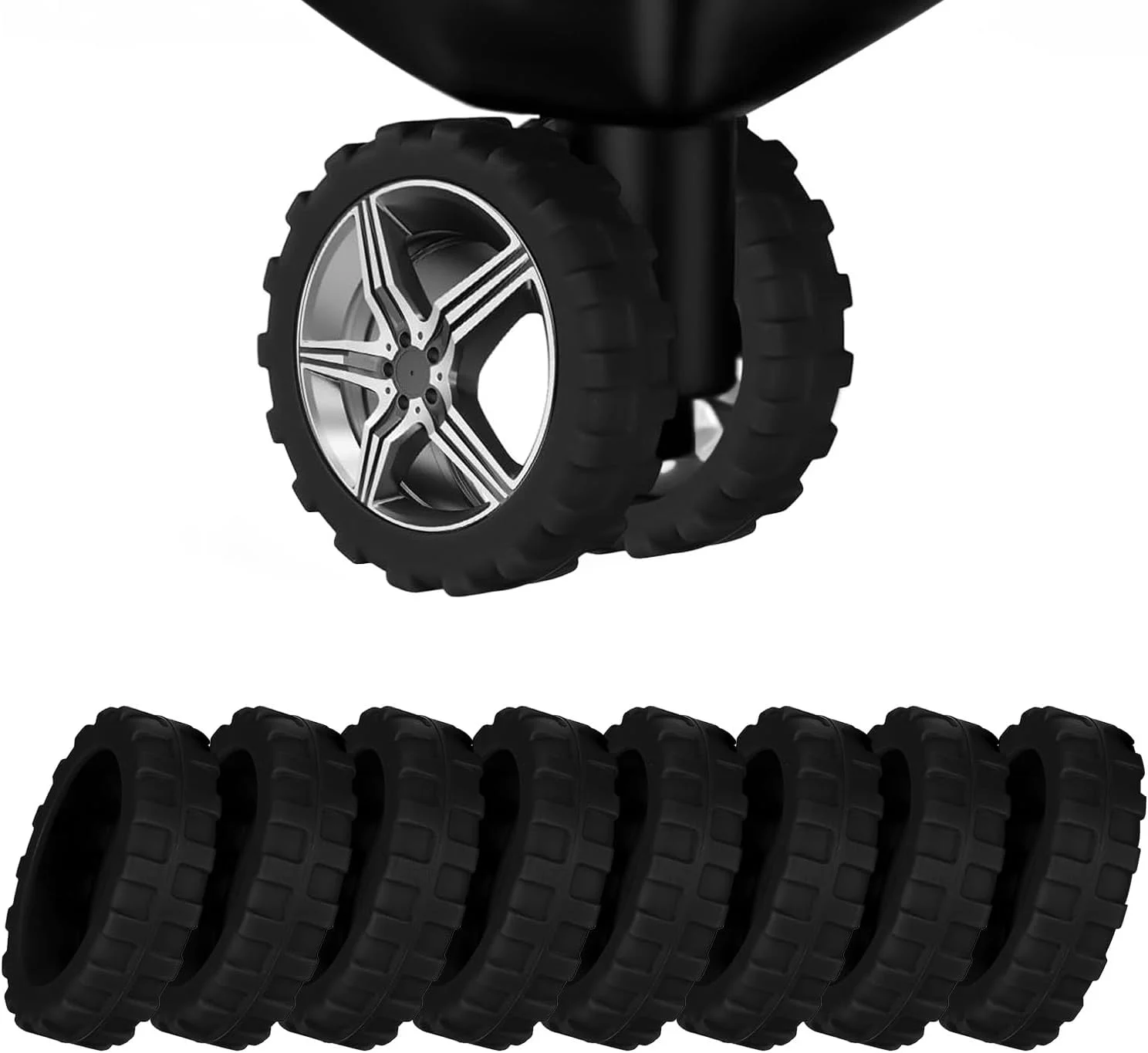 مجموعه 8 عددی روکش چرخ مبلمان، روکش چرخ چمدان مقاوم در برابر سایش برای محافظت بی صدا از کف صندلی (مشکی)