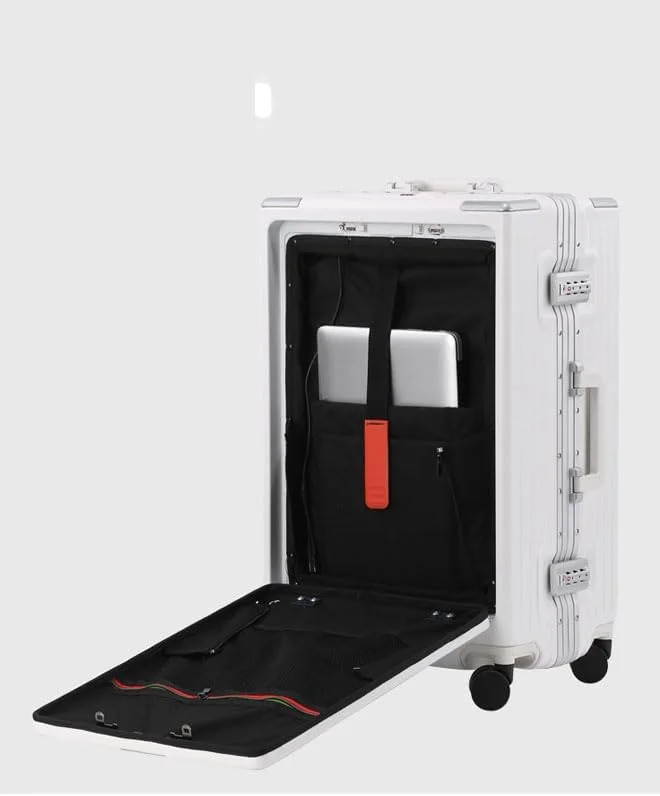 چمدان ممتاز با فریم آلومینیومی قابل گسترش، ABS و PC، دارای پورت شارژ USB و نوع C، سایز 24 اینچ