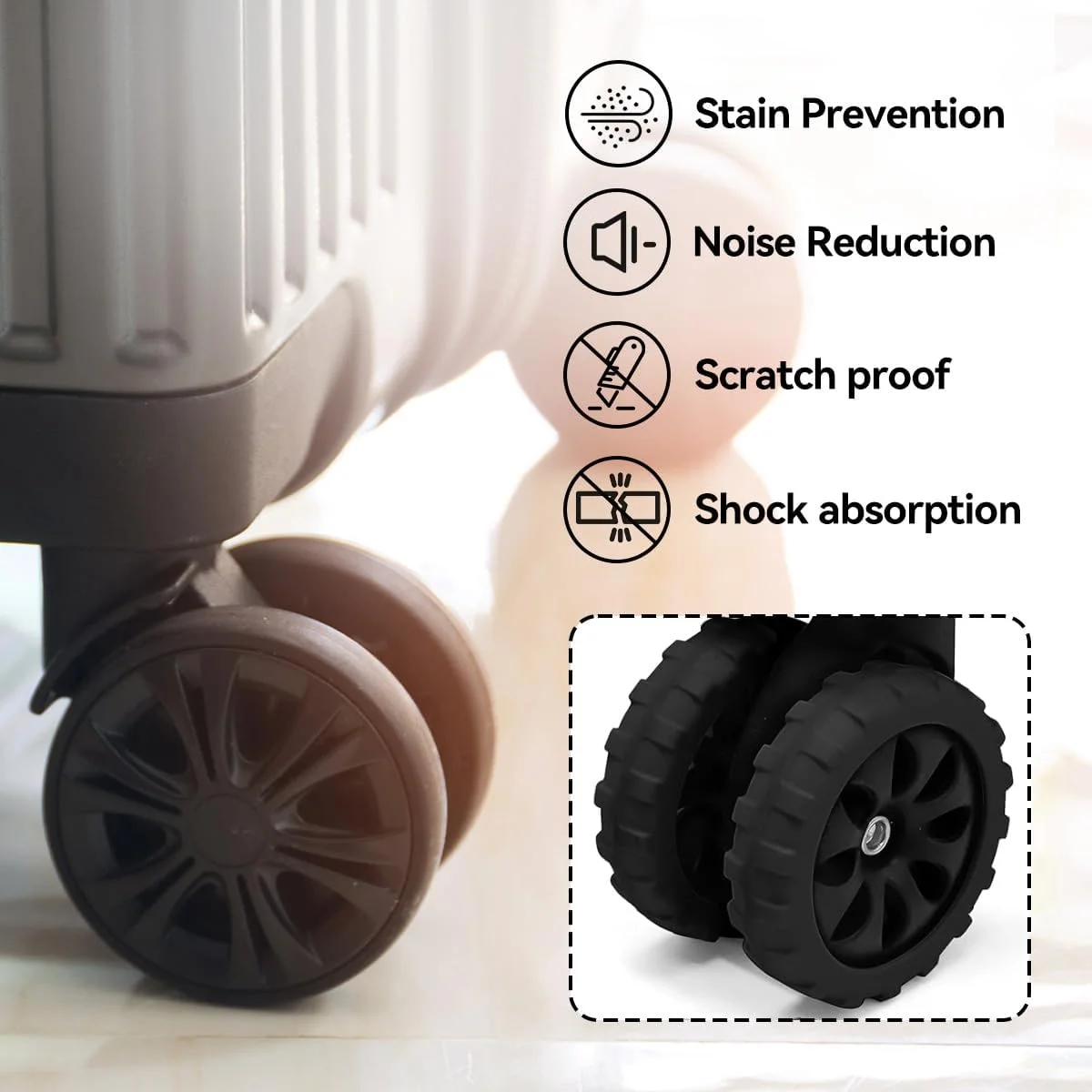 مجموعه 8 عددی روکش چرخ مبلمان، روکش چرخ چمدان مقاوم در برابر سایش برای محافظت بی صدا از کف صندلی (مشکی)